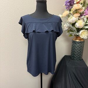 Banana Republic Navy Ruffle Front Cap Sleeve Blouse - Size M